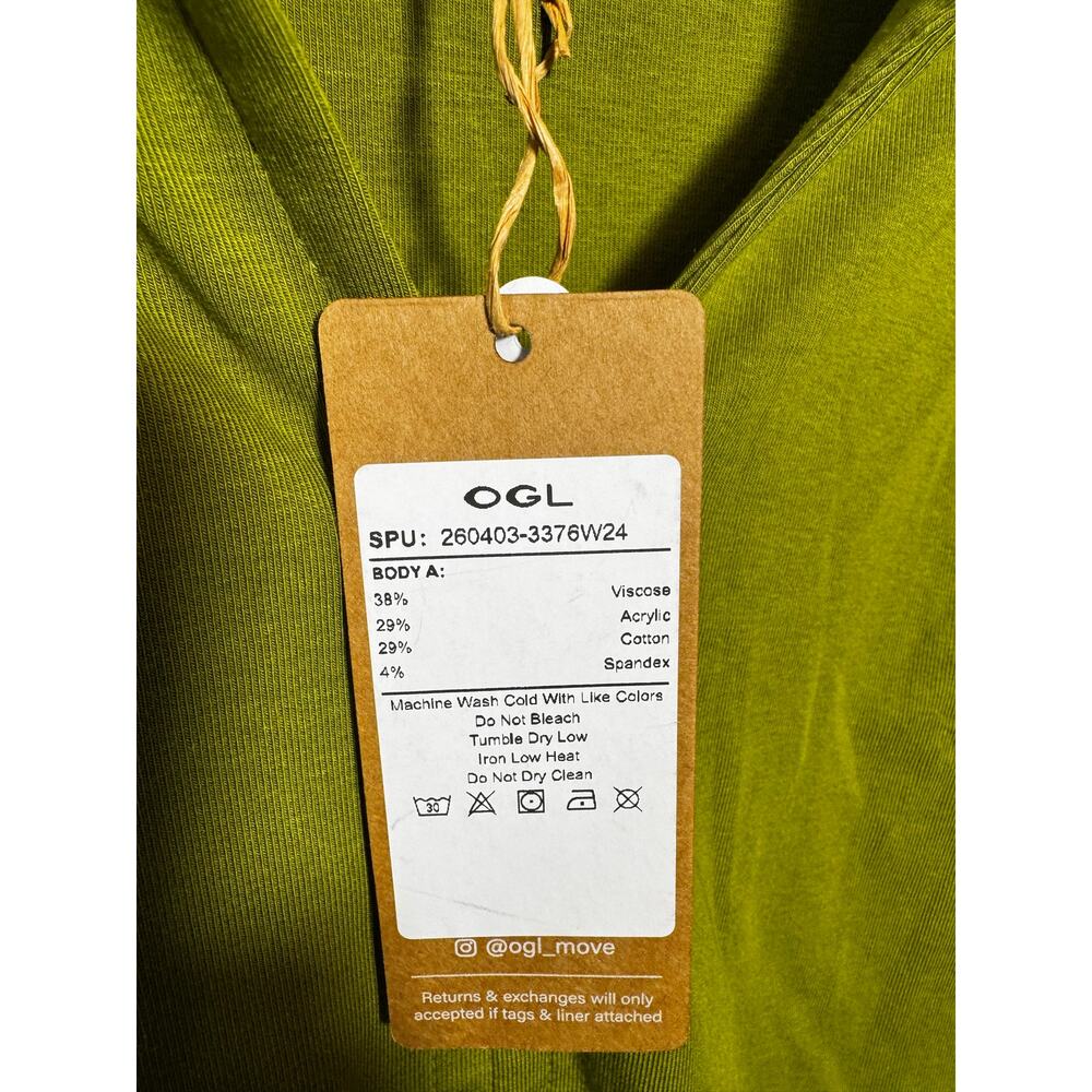 Brand New OGL Women's Size L Stand Collar V Neck Top Blouse Sage Green - Picture 4 of 6